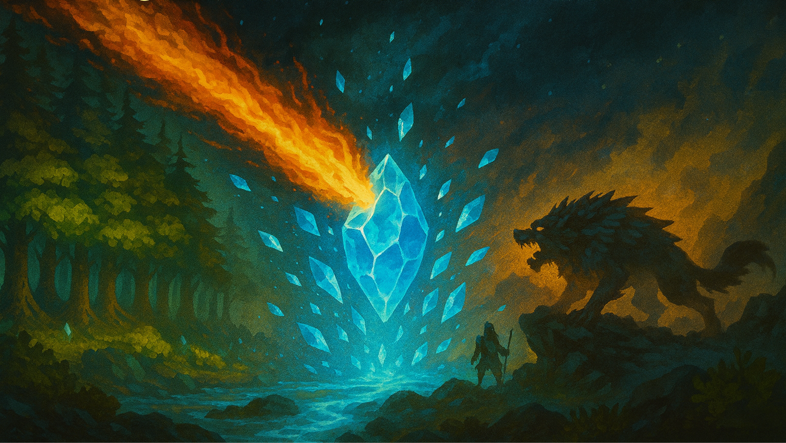 The Shattering of the Aetherwell - A star falling from the heavens, shattering the magical essence